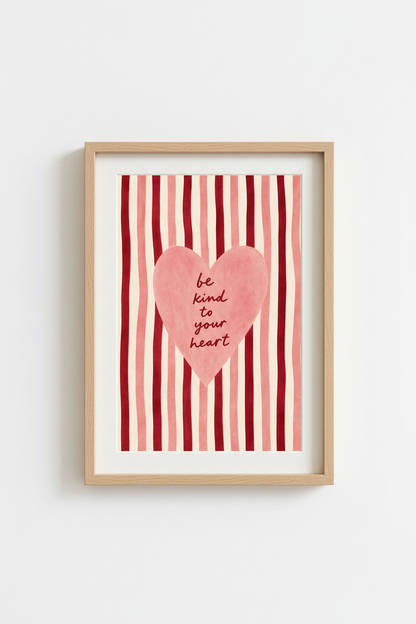 Heart Wall Art | Soft Pink Stripes, Elegant Accent | Living Room Decor | Romantic Poster