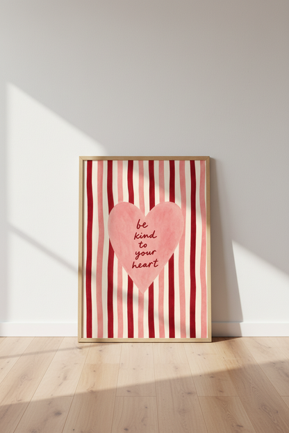 Heart Wall Art | Soft Pink Stripes, Elegant Accent | Living Room Decor | Romantic Poster