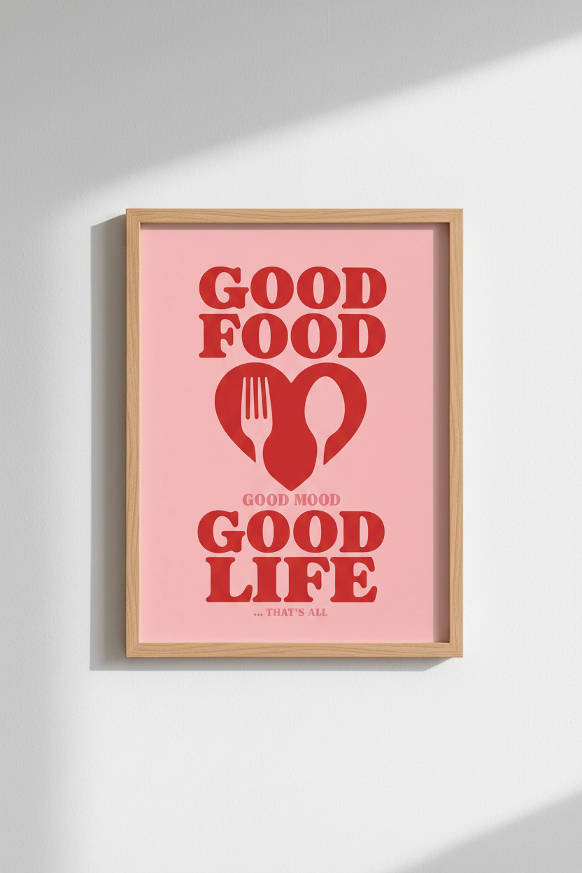 Good Food Poster | Retro Pink &amp; Red, Kitchen Decor
