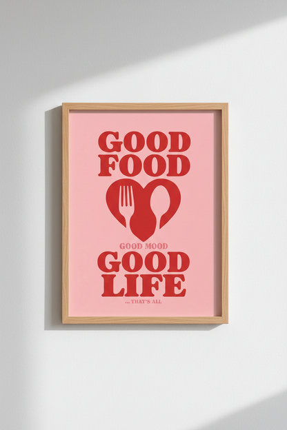 Good Food Poster | Retro Pink &amp; Red, Kitchen Decor