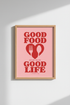 Good Food Poster | Retro Pink & Red, Kitchen Decor