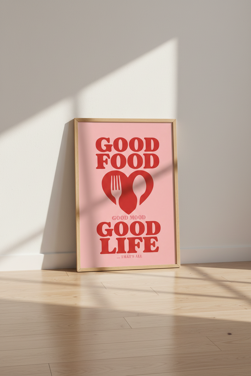 Good Food Poster | Retro Pink &amp; Red, Kitchen Decor