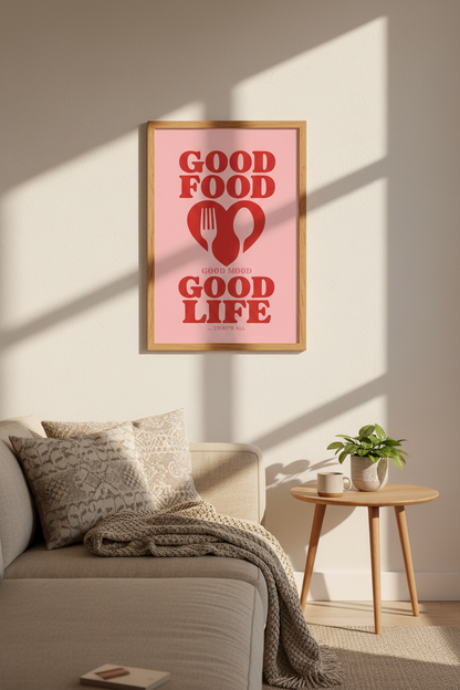 Good Food Poster | Retro Pink &amp; Red, Kitchen Decor