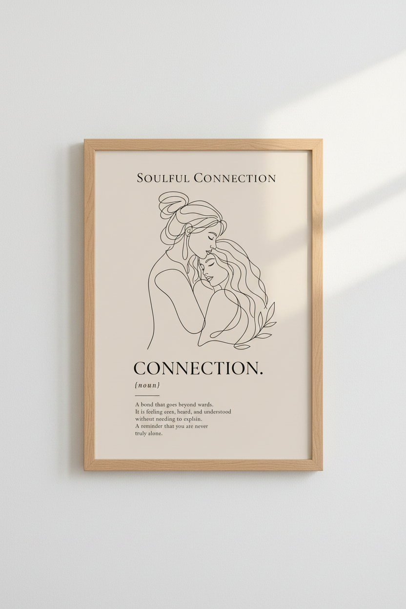 Mother Daughter Wall Art Print | Minimalist Line Art Poster | Beige Nursery Decor