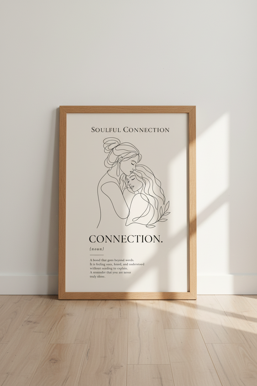 Mother Daughter Wall Art Print | Minimalist Line Art Poster | Beige Nursery Decor