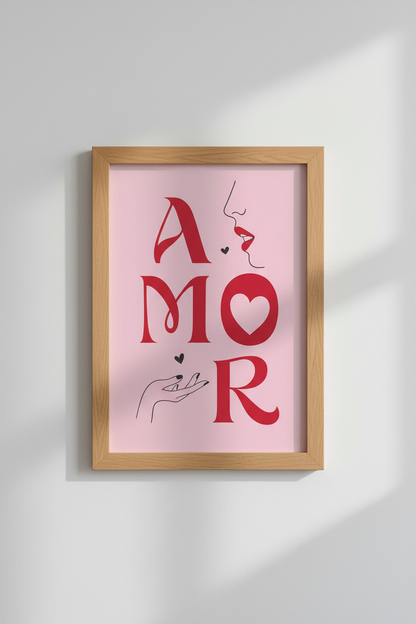 Amor Typography Wall Art | Red Pink Minimalist Print | Living Room Decor Aesthetic Poster