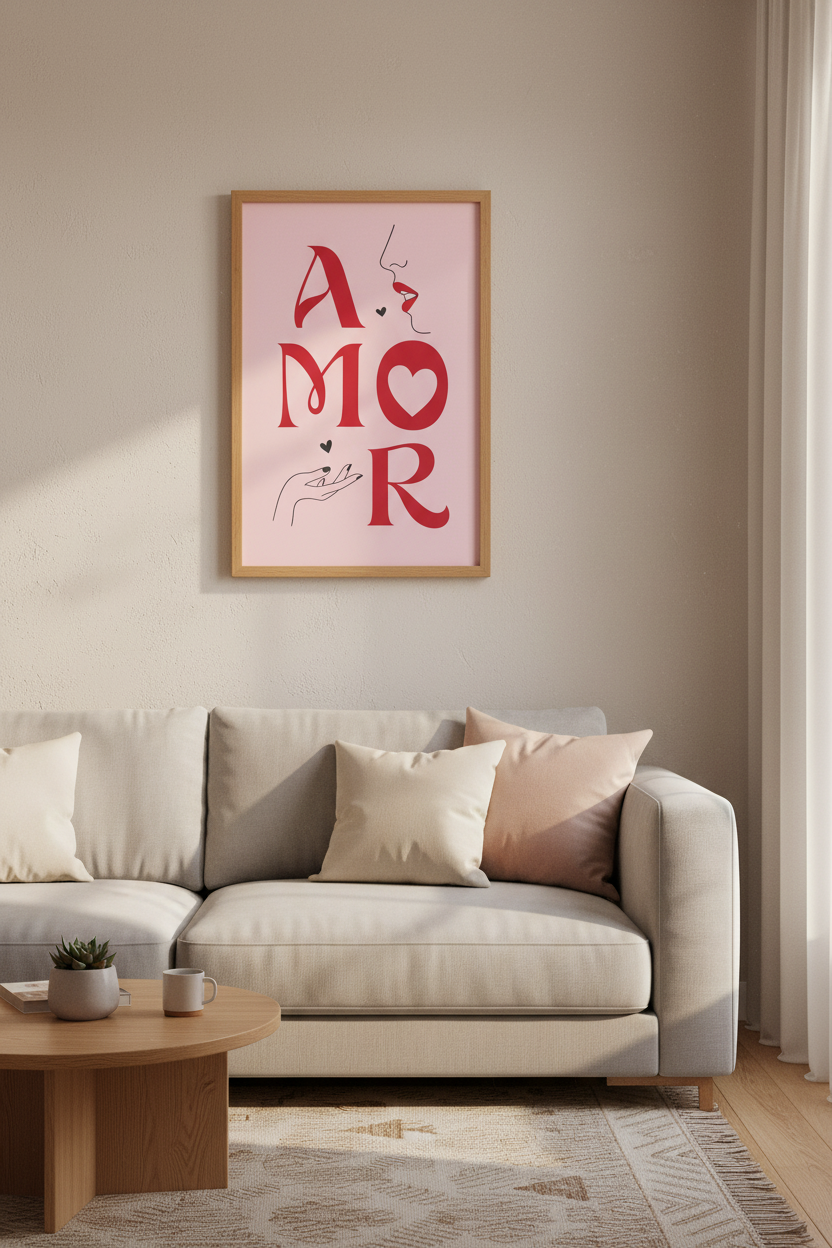 Amor Typography Wall Art | Red Pink Minimalist Print | Living Room Decor Aesthetic Poster