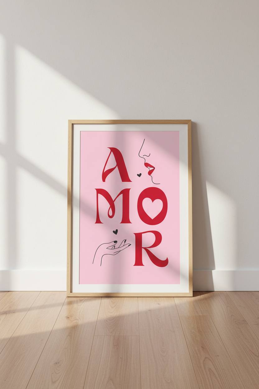 Amor Typography Wall Art | Red Pink Minimalist Print | Living Room Decor Aesthetic Poster