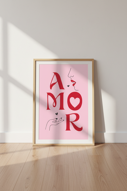 Amor Typography Wall Art | Red Pink Minimalist Print | Living Room Decor Aesthetic Poster