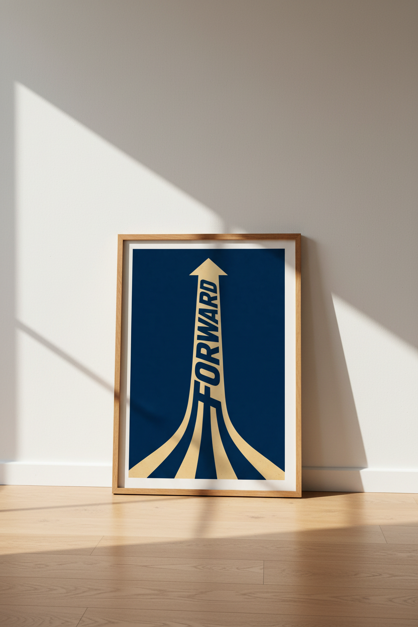 Forward Arrow Typography Wall Art | Office Decor | Minimalist Navy Poster