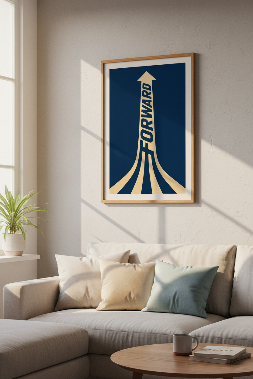 Forward Arrow Typography Wall Art | Office Decor | Minimalist Navy Poster