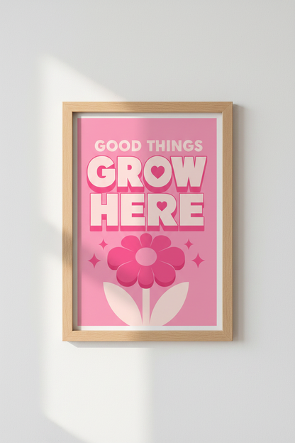 Retro Pink Quote Wall Art | Groovy Flower Poster, Dorm &amp; Nursery Decor