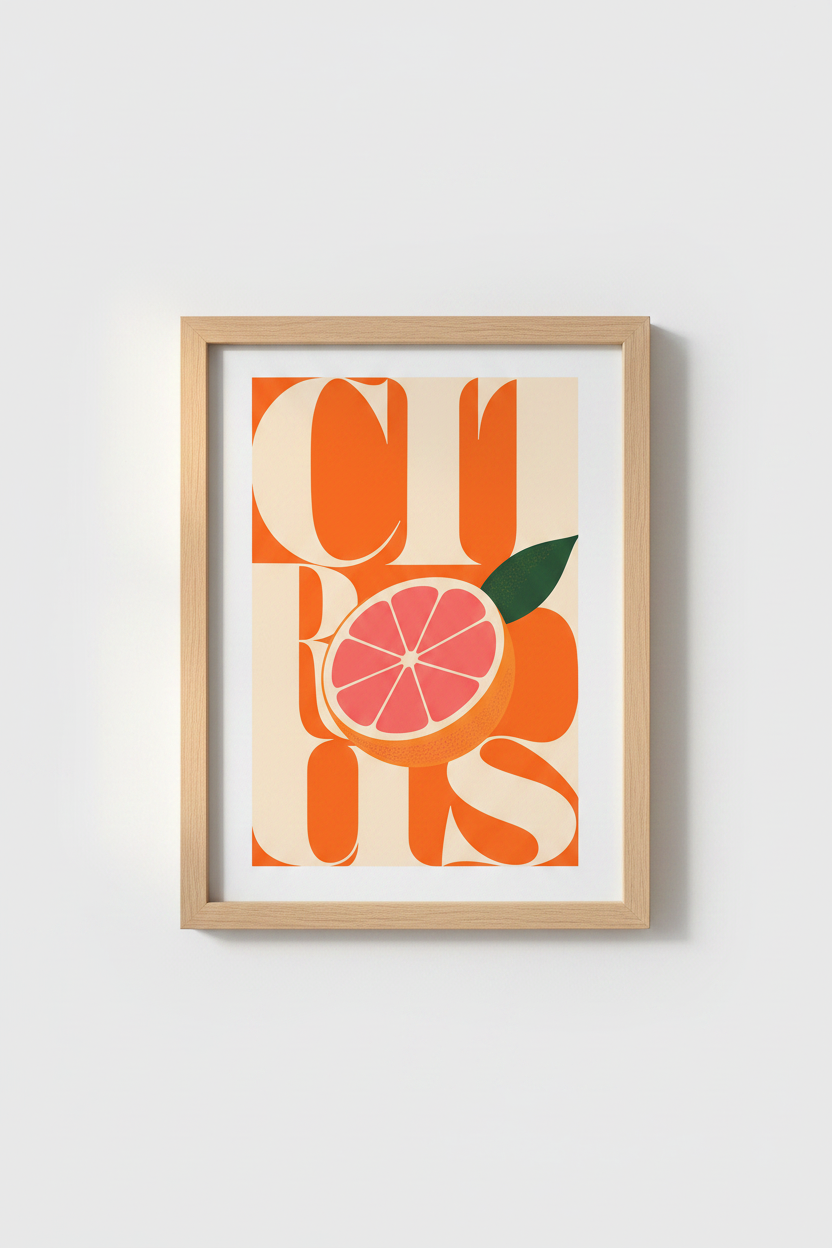 Retro Orange Wall Art Print | Mid Century Citrus Kitchen Decor | Modern Fruit Poster