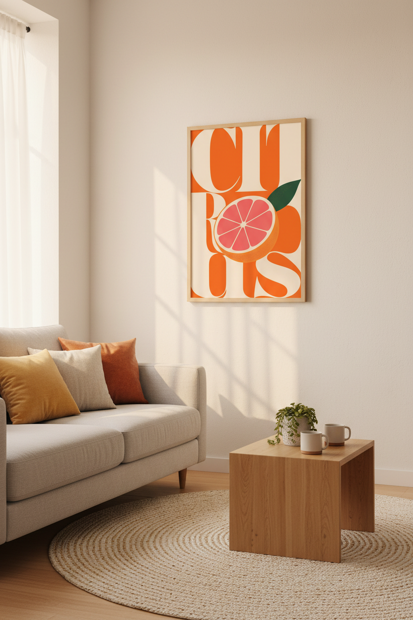 Retro Orange Wall Art Print | Mid Century Citrus Kitchen Decor | Modern Fruit Poster