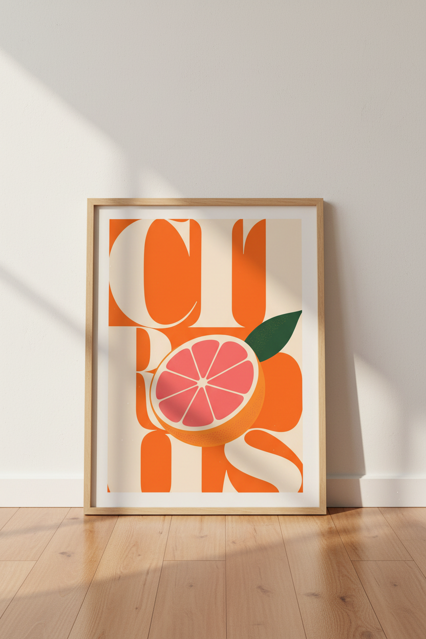 Retro Orange Wall Art Print | Mid Century Citrus Kitchen Decor | Modern Fruit Poster