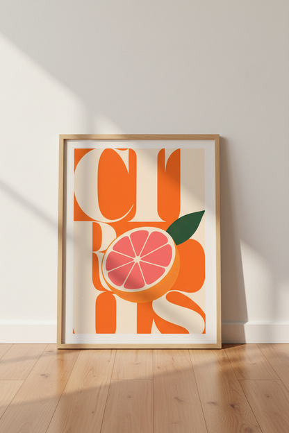 Retro Orange Wall Art Print | Mid Century Citrus Kitchen Decor | Modern Fruit Poster
