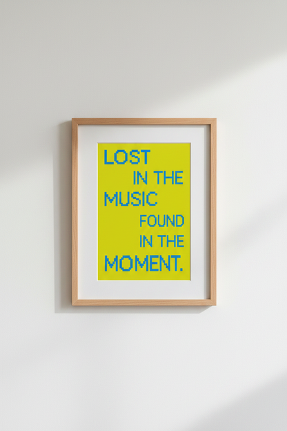 Lost in the Music | Retro Pixel Typography, Lime Green Music Decor