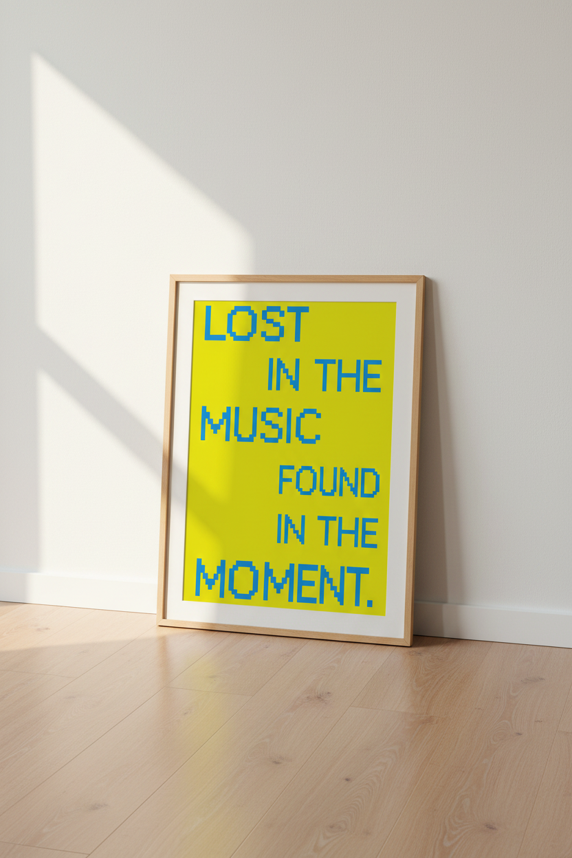 Lost in the Music | Retro Pixel Typography, Lime Green Music Decor