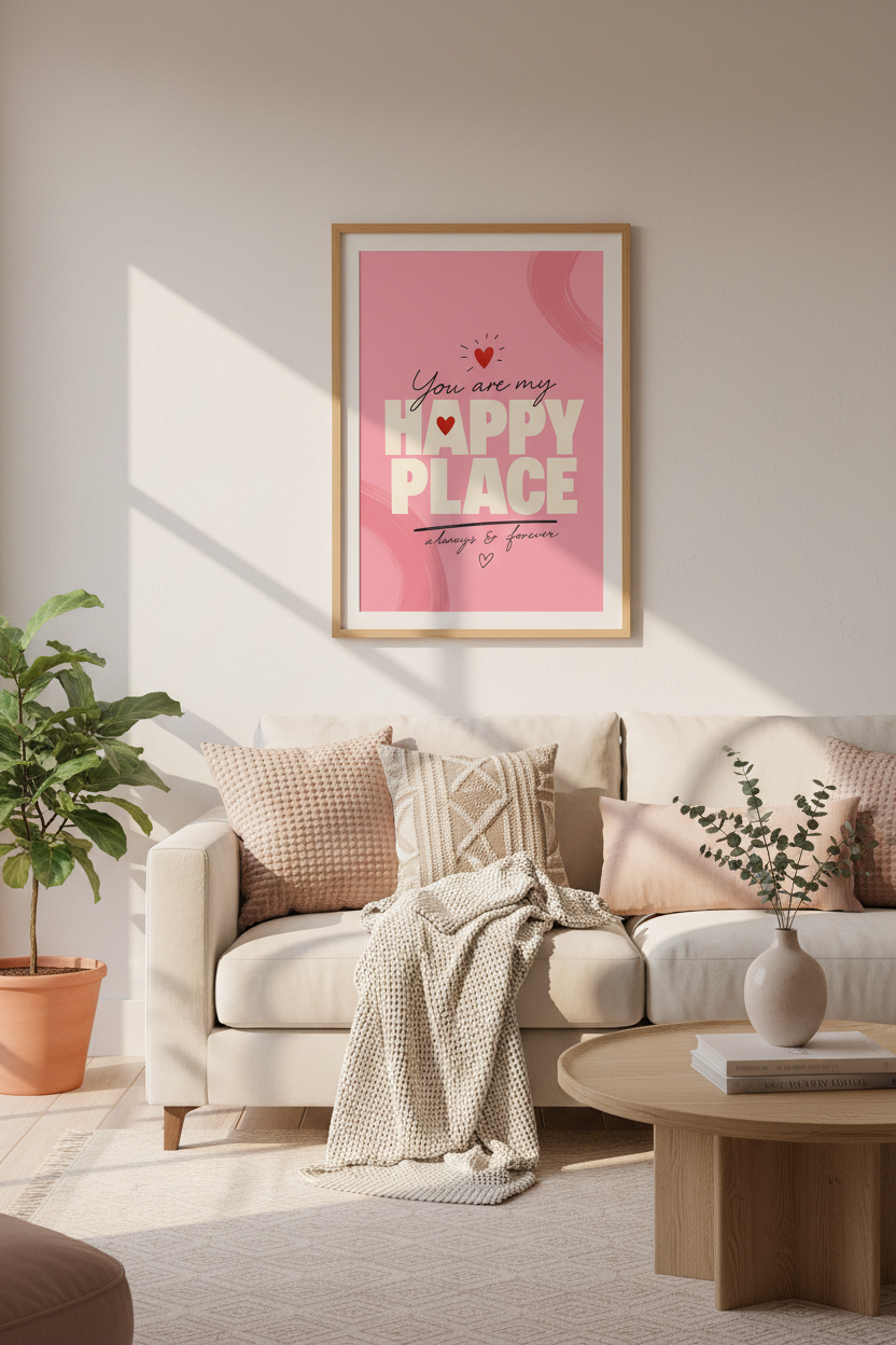 You Are My Happy Place Wall Art | Pink Typography Poster | Modern Nursery Decor