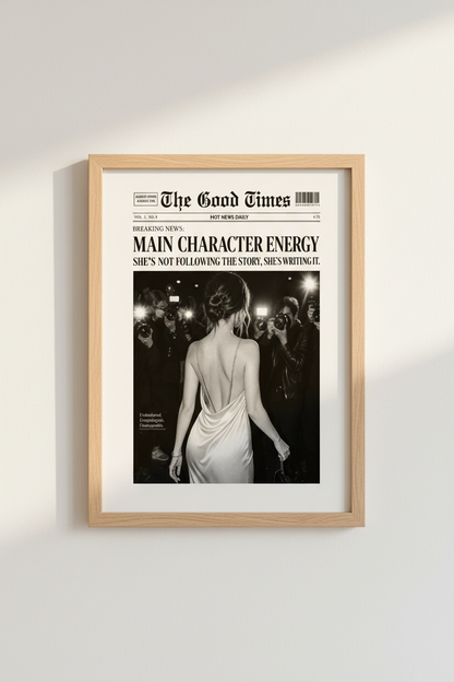 Main Character Energy Poster | Newspaper Print Wall Art | Trendy Retro Aesthetic Decor