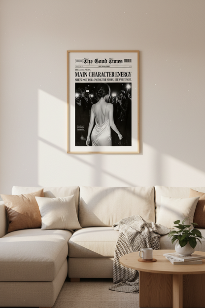 Main Character Energy Poster | Newspaper Print Wall Art | Trendy Retro Aesthetic Decor