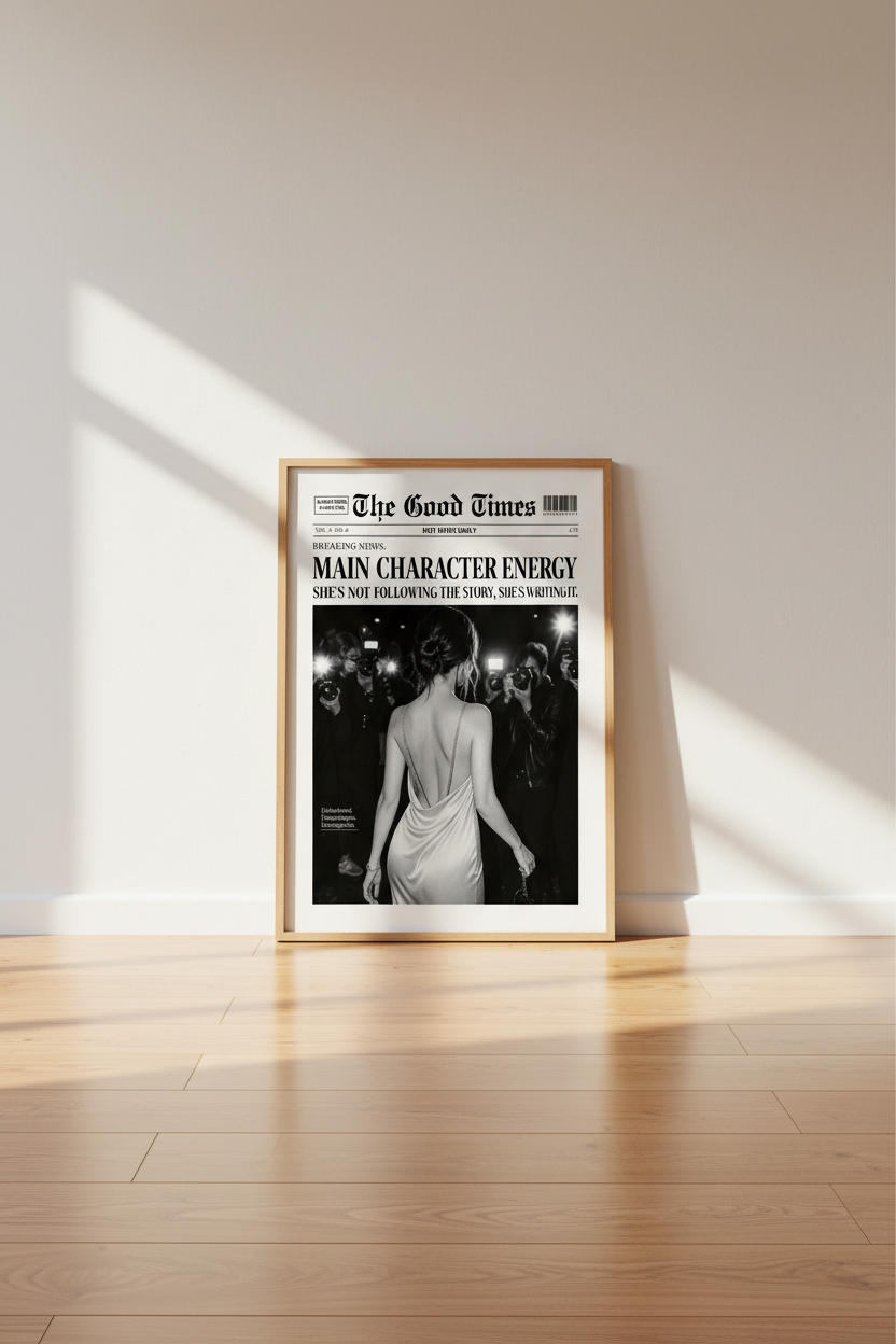 Main Character Energy Poster | Newspaper Print Wall Art | Trendy Retro Aesthetic Decor