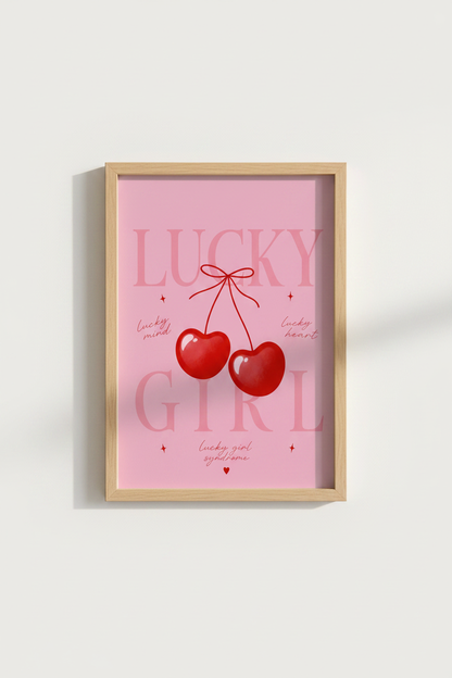 Lucky Girl Syndrome Poster | Pink Cherry Manifestation Wall Art | Aesthetic Room Decor