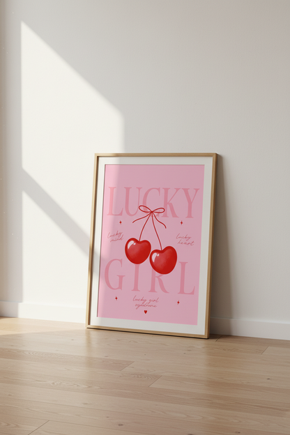 Lucky Girl Syndrome Poster | Pink Cherry Manifestation Wall Art | Aesthetic Room Decor