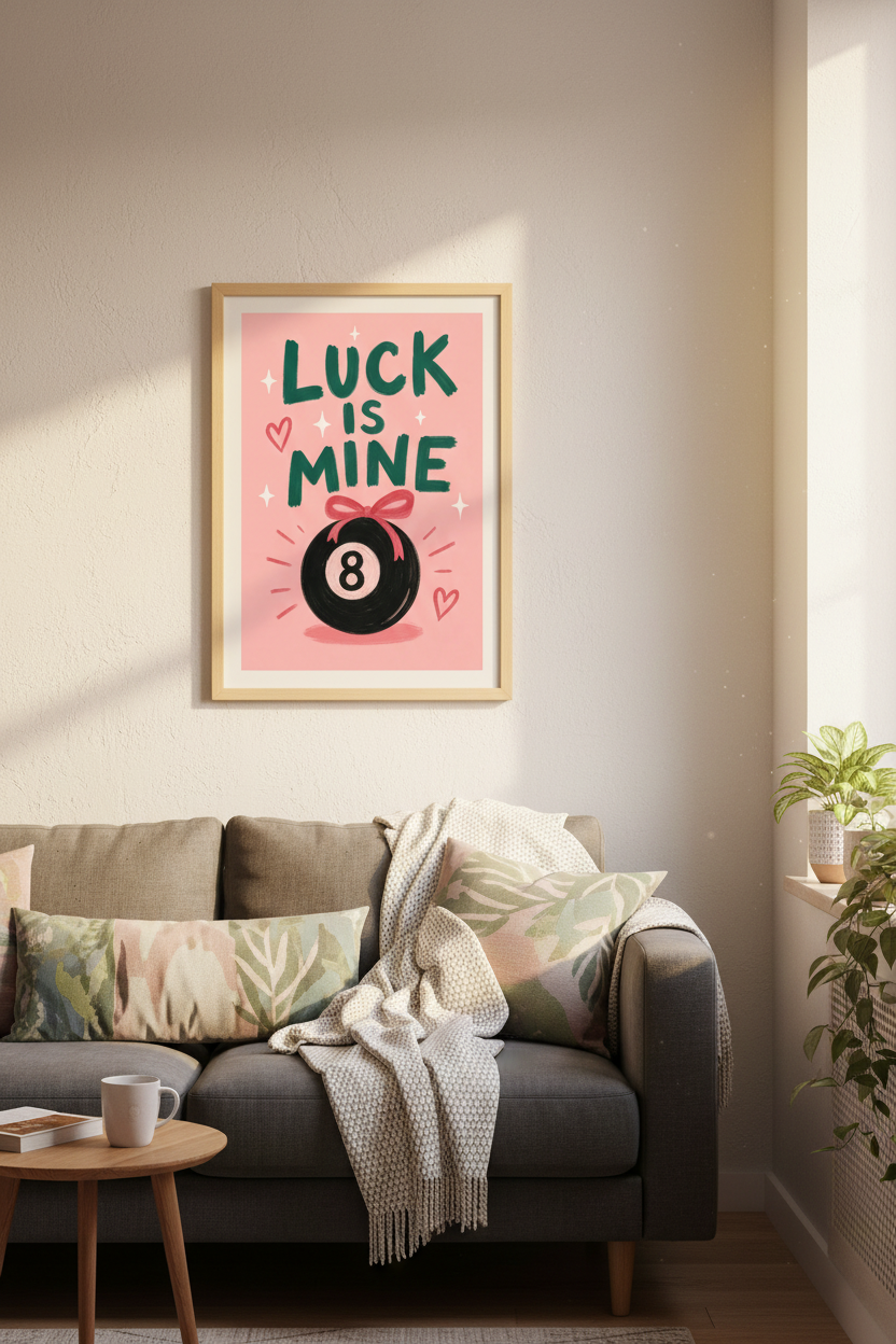 Preppy Pink Aesthetic Wall Art | 8 Ball Bow Poster | Lucky Girl Dorm Decor