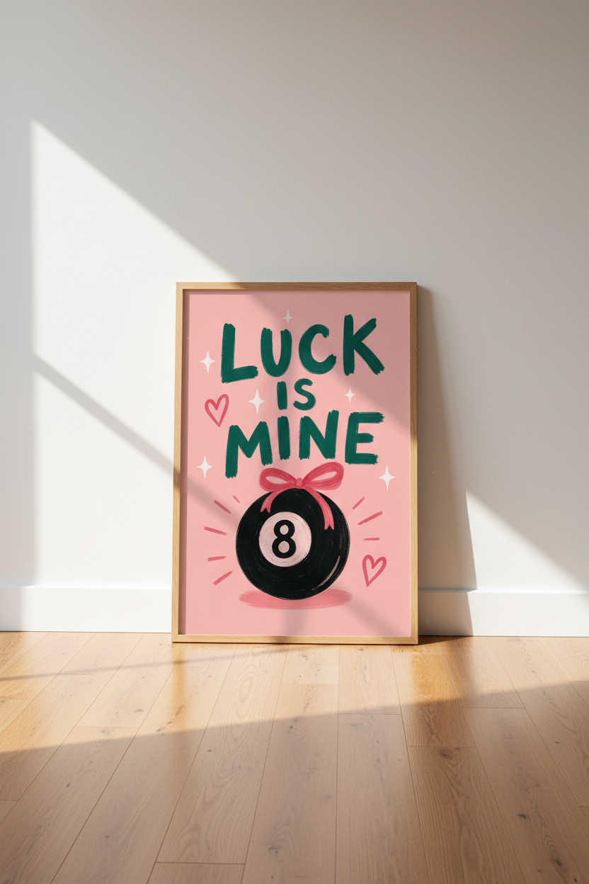 Preppy Pink Aesthetic Wall Art | 8 Ball Bow Poster | Lucky Girl Dorm Decor