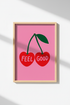 Cherry Wall Art Print | Retro Pink Feel Good Poster | Cute Kitchen & Dorm Room Decor