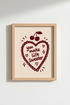Cherry Heart Art | Burgundy Doodles, Living Room Decor | Whimsical Poster