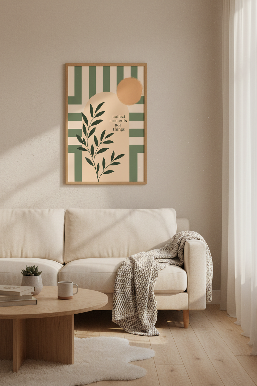 Boho Botanical Quote Wall Art | Sage Green &amp; Peach Decor | Minimalist Poster