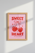 Cherry Bow Wall Art Print | Retro Coquette Pink & Red Poster | Trendy Preppy Decor