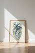 Anatomical Floral Heart Bloom Wall Art | Botanical Navy & Green Medical Poster