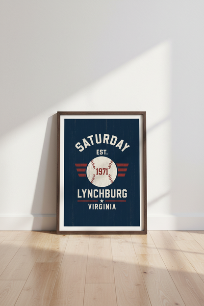 Lynchburg Virginia Baseball Wall Art | Navy Retro Sports Poster | Man Cave Decor