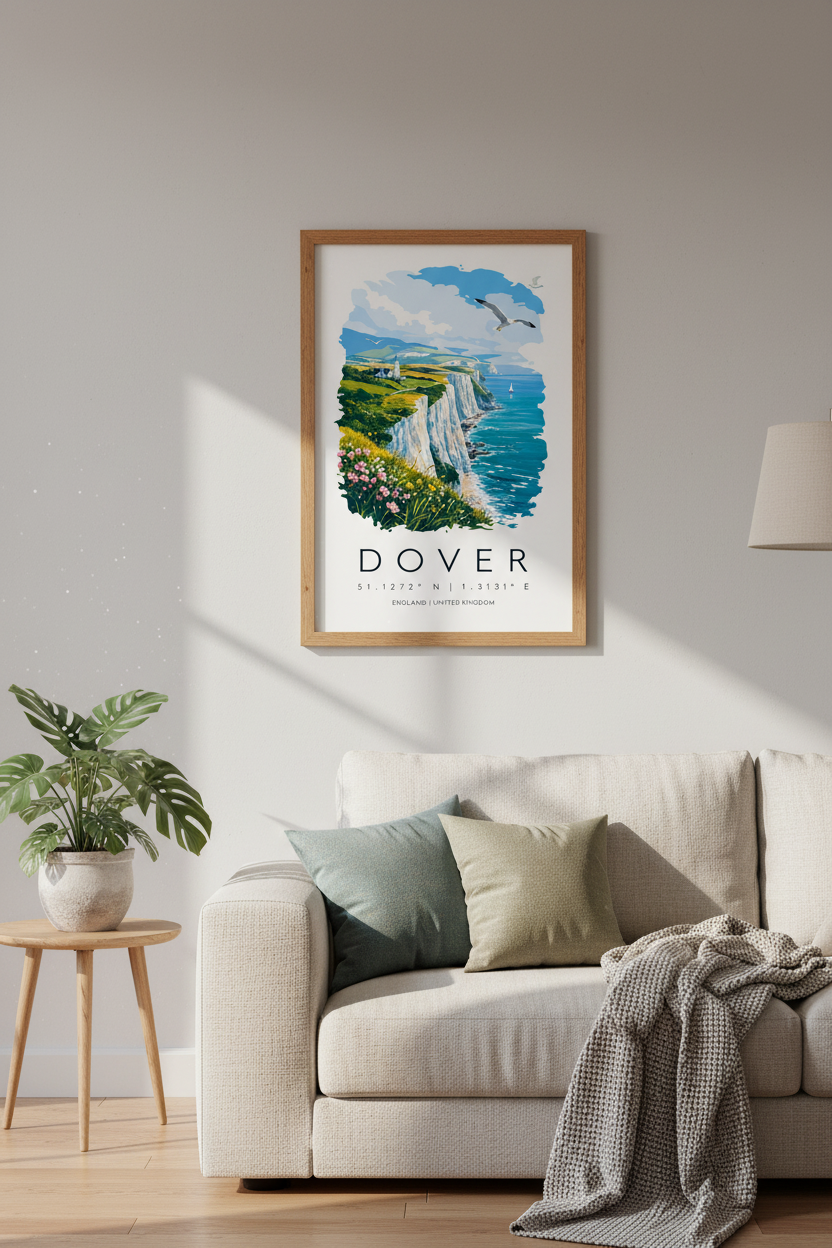 Dover White Cliffs Wall Art | England Travel Poster | Coastal Home Decor