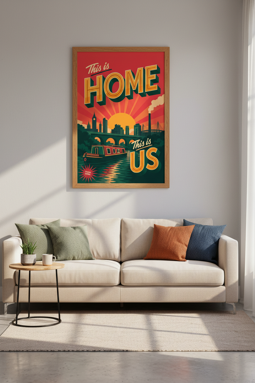 This is Home Poster | Retro Cityscape Wall Art, Living Room Decor