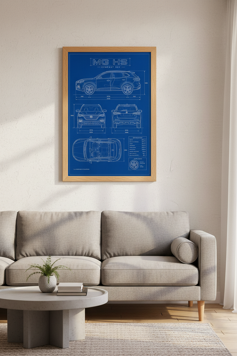 MG HS SUV Blueprint Wall Art | Garage &amp; Office Decor | Industrial Minimalist Poster