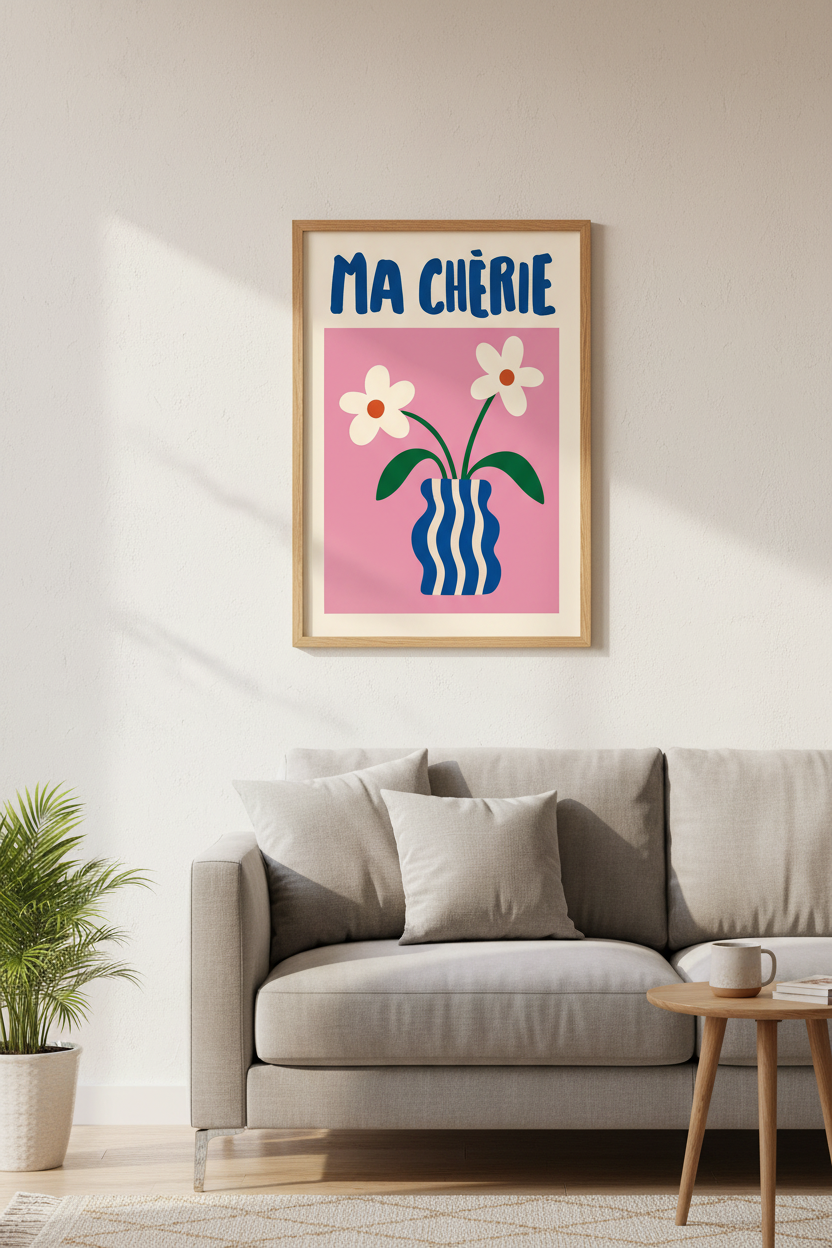 Mid-Century Floral Wall Art Print | Living Room Decor | Vibrant Poster