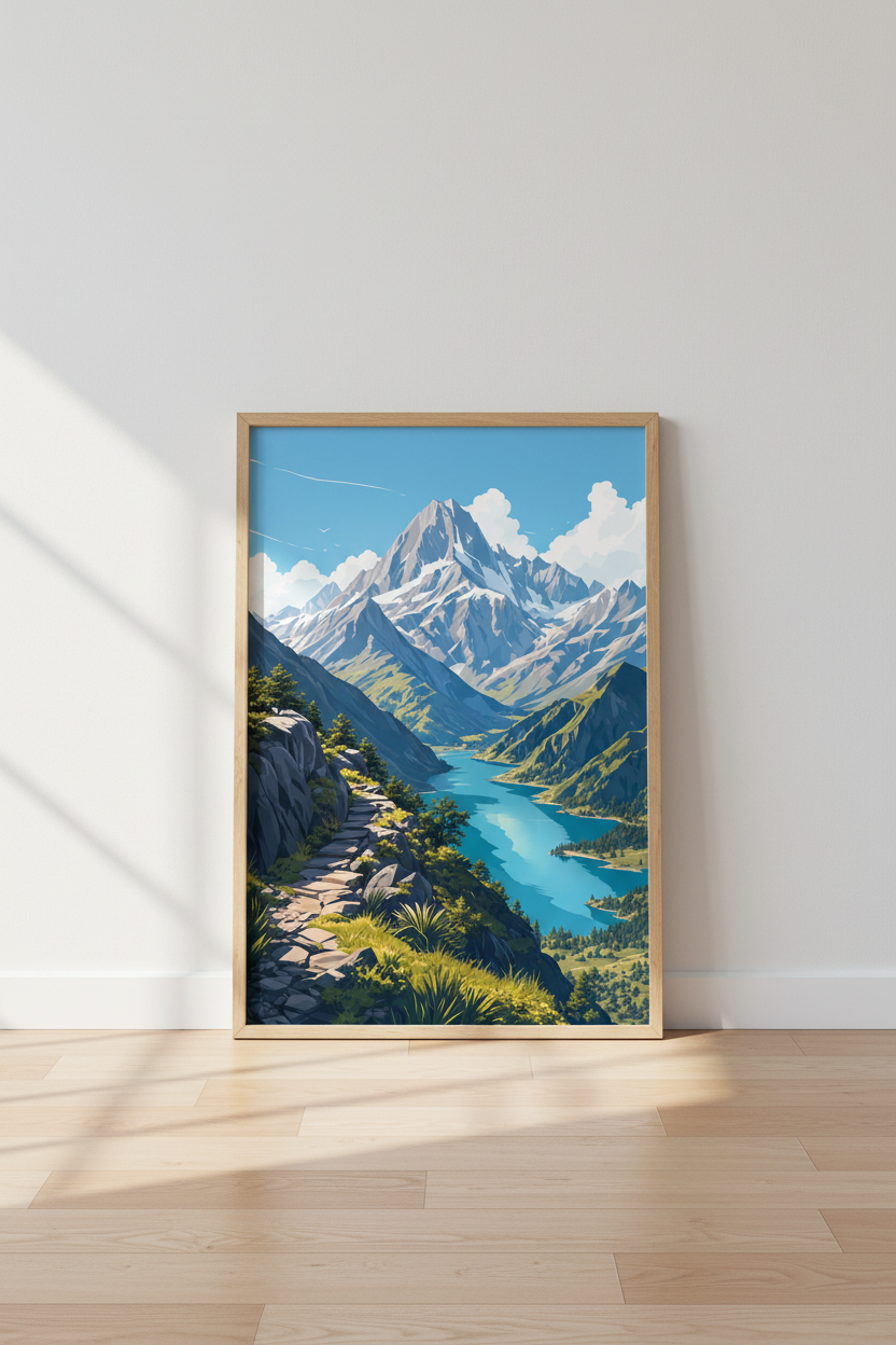 Mountain Landscape Wall Art | Blue Nature Poster, Living Room Decor