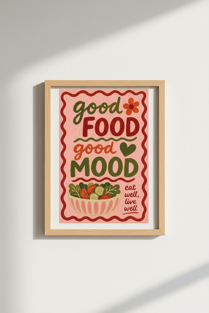 Retro Kitchen Wall Art Print | Pink Foodie Decor | Colorful Dining Room Poster