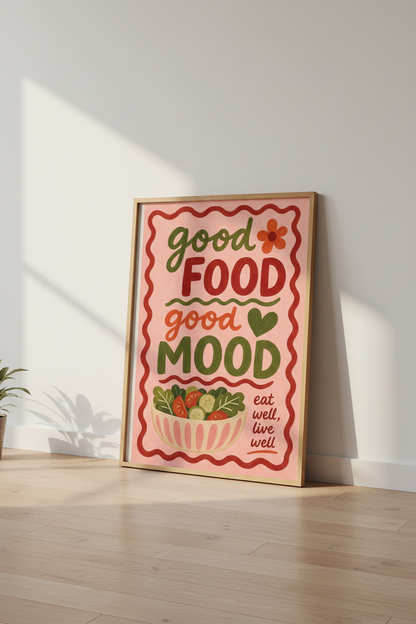 Retro Kitchen Wall Art Print | Pink Foodie Decor | Colorful Dining Room Poster