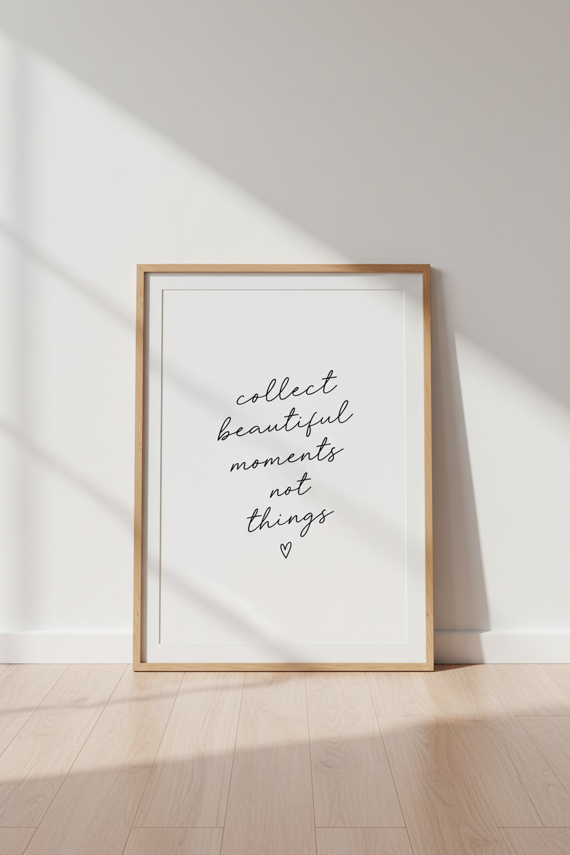 Collect Beautiful Moments Quote Wall Art | Minimalist Home Decor | Script Poster