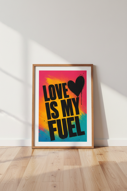 Love Is My Fuel Wall Art | Graffiti Spray Paint Poster | Vibrant Urban Decor