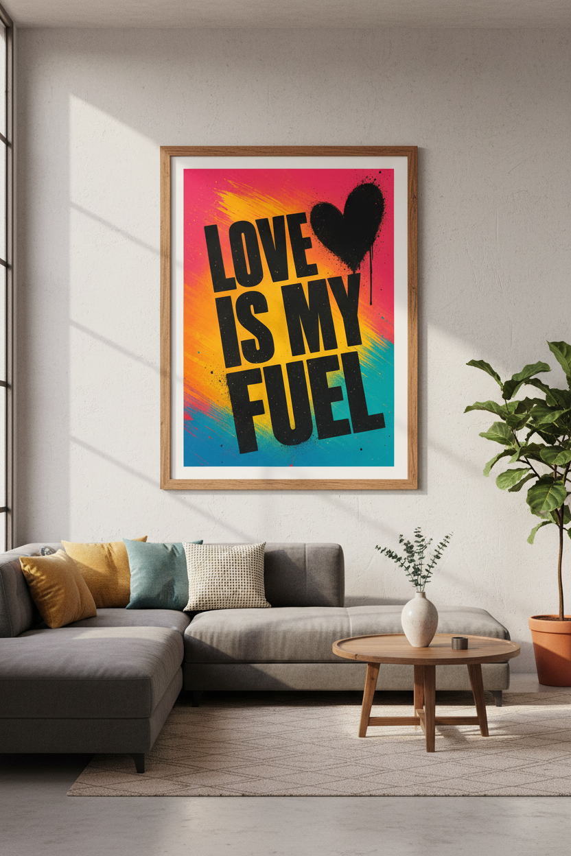Love Is My Fuel Wall Art | Graffiti Spray Paint Poster | Vibrant Urban Decor