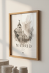 Madrid Spain Cityscape | Black and White Watercolor Art, Travel Gift & Poster