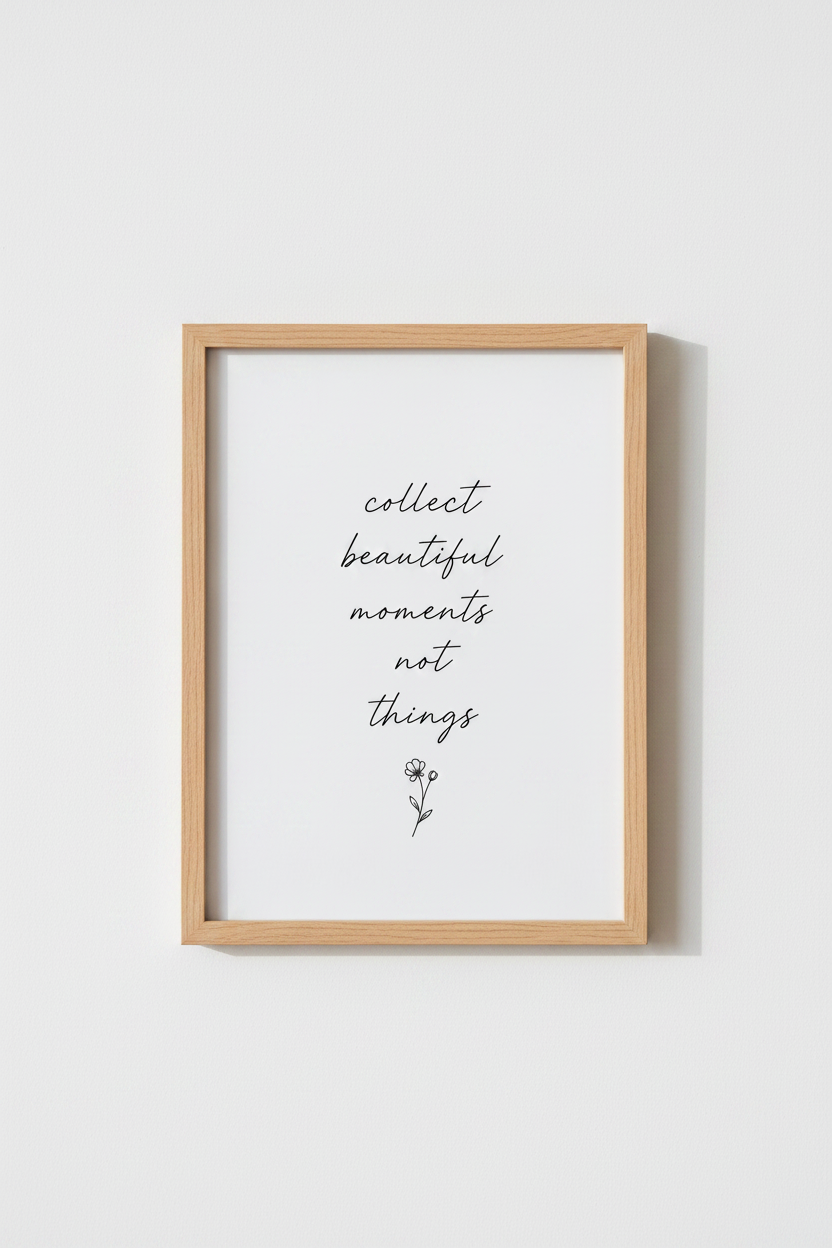 Collect Moments Quote Wall Art | Minimalist Black &amp; White Print | Bedroom Poster