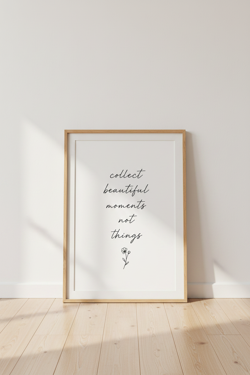 Collect Moments Quote Wall Art | Minimalist Black &amp; White Print | Bedroom Poster