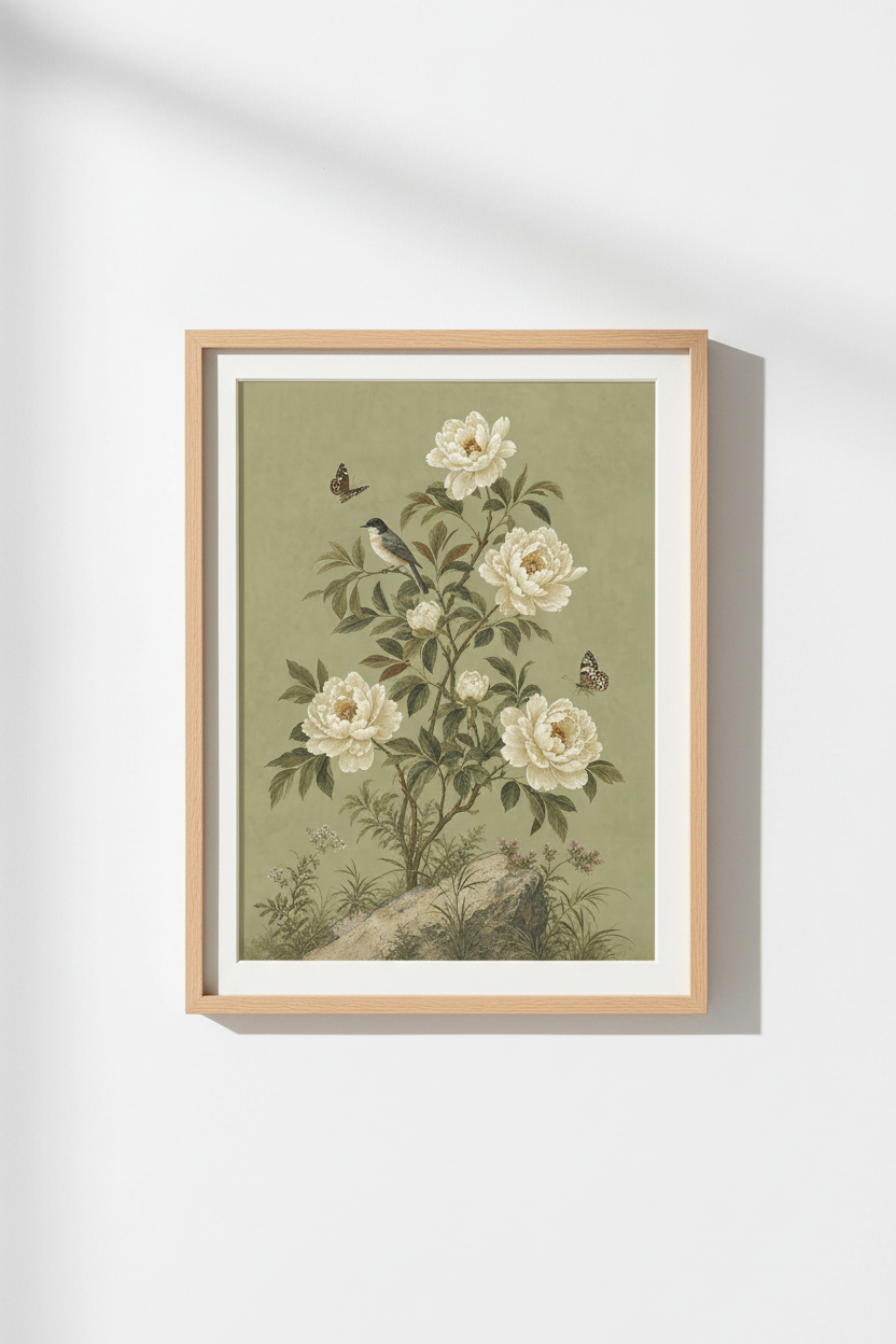 Botanical Peony Wall Art Print | Living Room Decor | Vintage Poster